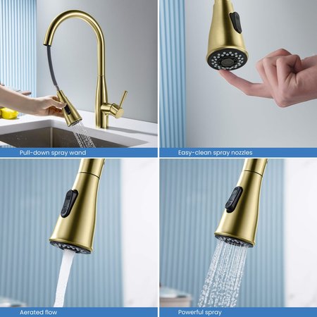 Kibi Bari-T Single Handle Pull Down Kitchen Sink Faucet, Brushed Gold KKF2016BG